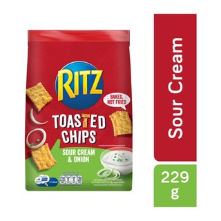 RITZ TOASTED CHIPS ริทซ์ โทสเต็ด ชิปส์ แครกเกอร์อบกรอบ อบอร่อยไม่ทอด รสซาวครีมและหัวหอม 229g