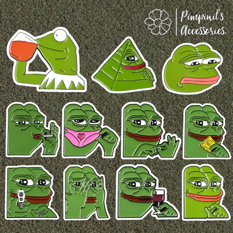 ʕ •ᴥ•ʔ ✿ พร้อมส่ง : เข็มกลัดเซ็ทมัพเพท กบเขียวเคอร์มิท | Kermit The Frog Muppet Character Enamel Brooch Pin Set.