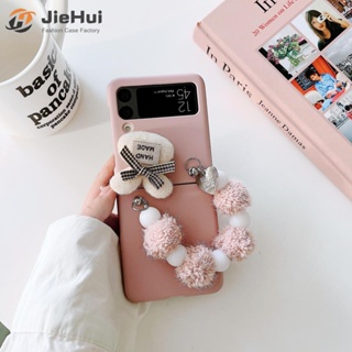 Jiehui เคสโทรศัพท์มือถือ ลายกระต่าย โบว์ พร้อมสายคล้องข้อมือ แฟชั่น สําหรับ Samsung Z Flip4 Z Flip3