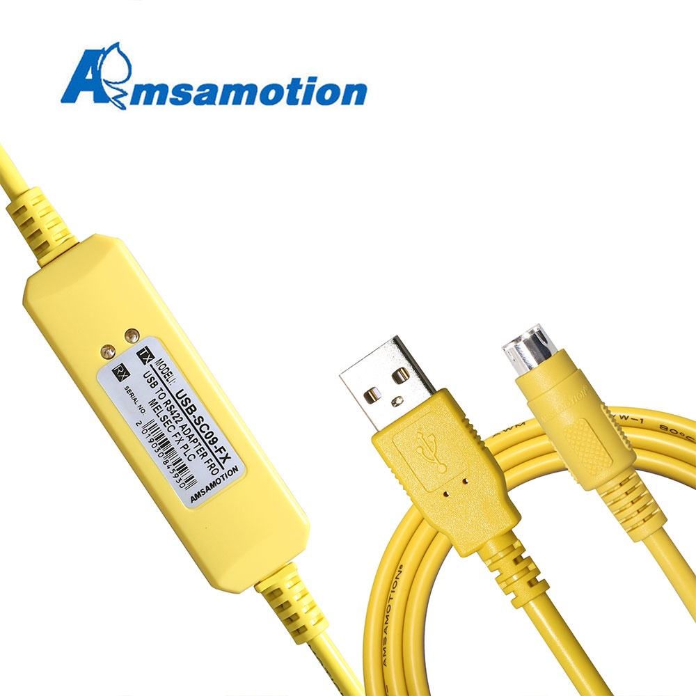 Amsamotion สายเคเบิลโปรแกรม USB-SC09-FX สําหรับ Mitsubishi PLC เข้ากันได้กับ FX-USB-AW FX2N FX1N FX0N FX0S FX1S FX3U
