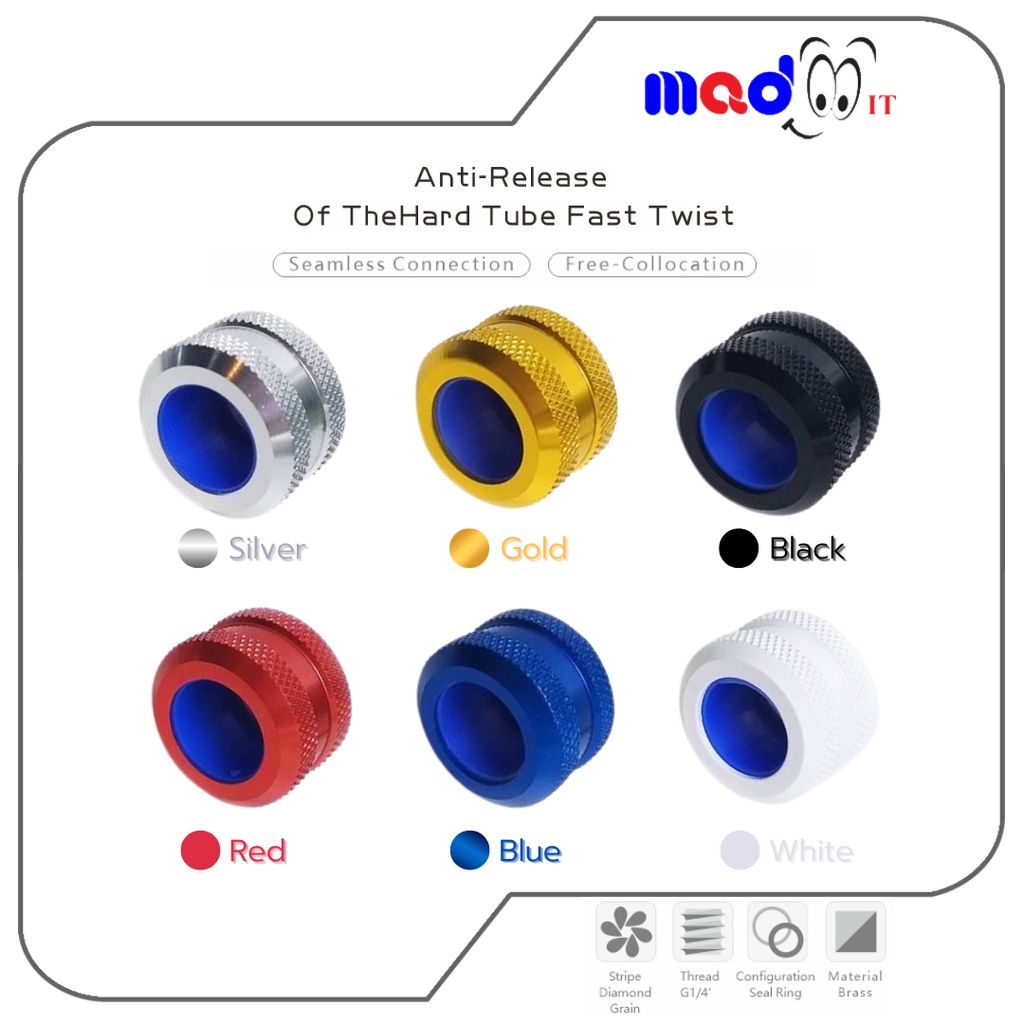 ฟิตติ้งท่อแข็ง OD14mm เกลียว G1/4 Hard Tube Fitting Adapter Anti-Release Fast Twist Water Cooling