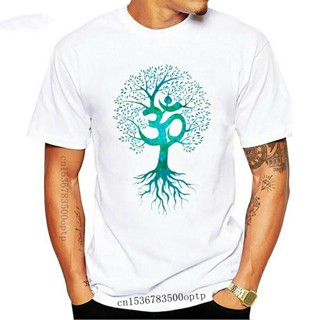 เสื้อยืด ผ้าฝ้าย ทรงสลิมฟิต ลาย Om Tree Of Life สีดํา สไตล์ยุโรป แฟชั่นสําหรับผู้ชาย วันขอบคุณพระเจ้า