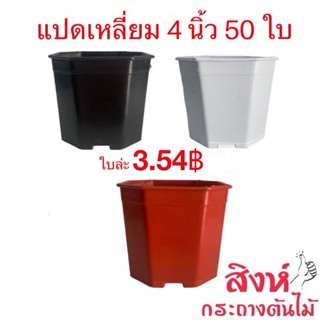 กระถางแคคตัส กระถางแปดเหลี่ยม 4 นิ้ว 50 ใบ (สีดำ สีขาว สีอิฐ สีเทา)