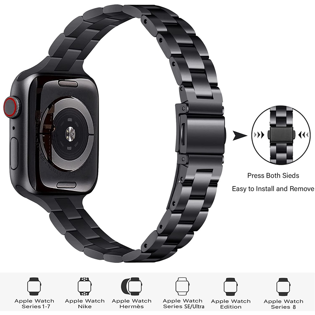 สายนาฬิกาข้อมือ สเตนเลส แบบบาง หรูหรา สําหรับ Apple watch Series 8 7 SE 6 5 4 Ultra 49 มม. 45 มม. 41 มม. 40 มม. 44 มม. 42 มม.