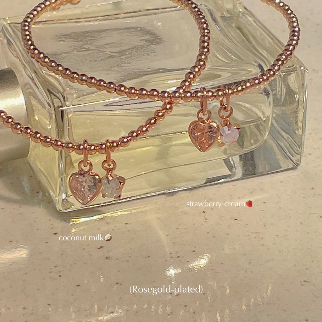 SissyJewelry // ข้อมือเงินแท้ รุ่นเอ็นยืด Fruity mix ประดับพลอยหัวใจ + พลอยกลม (Rosegold-plated) Free gift box