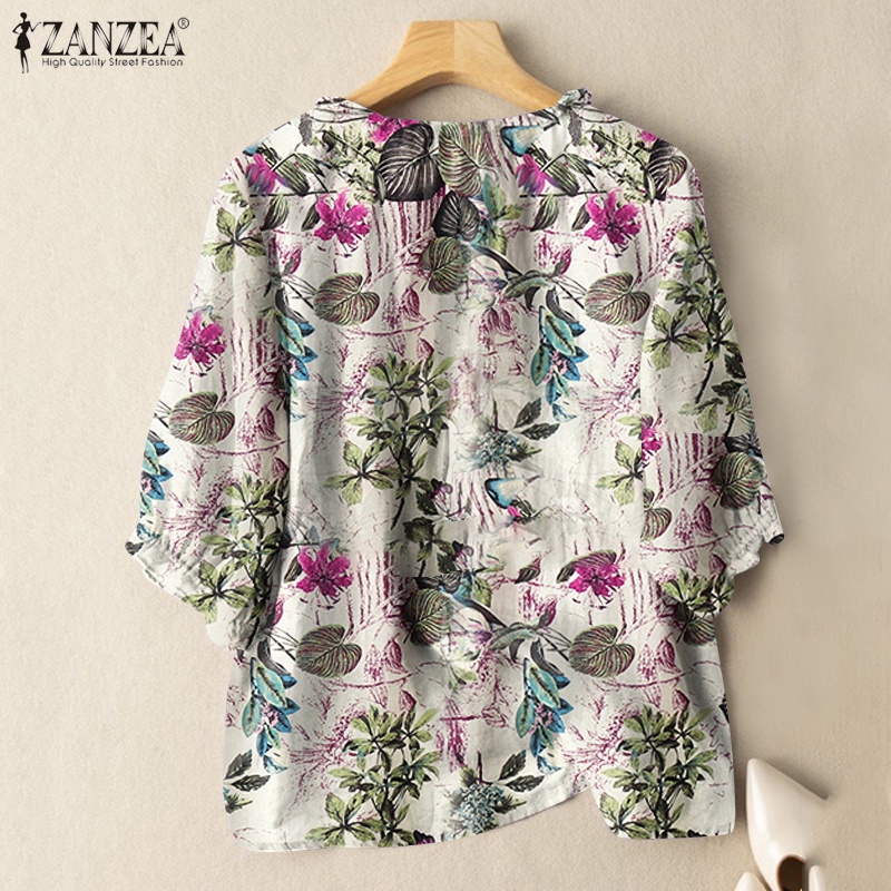 Zanzea เสื้อลําลองสําหรับสตรี ผ้าฝ้าย แขนสั้น พิมพ์ลาย ทรงหลวม สไตล์เกาหลี — صورة 6