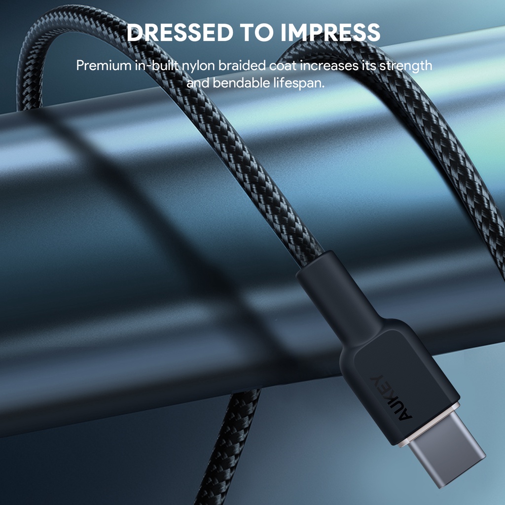 Aukey Cb Ncc สายชาร์จเร็ว Circlet Cc 60w Nylon Braided Usb C To Usb C Cable 118m รองรับชาร์จ 3198