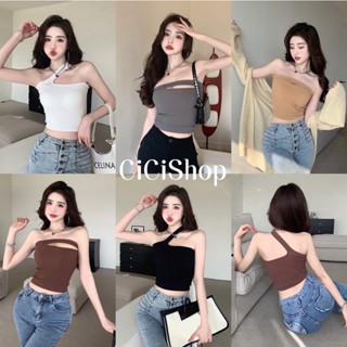 Cicishop(1837)KnitTop เสื้อครอปไหมพรมใส่ได้2แบบเก๋ๆมีฟองน้ำ ผ้ายืดใส่ง่ายทรงฮิตมาแรงง