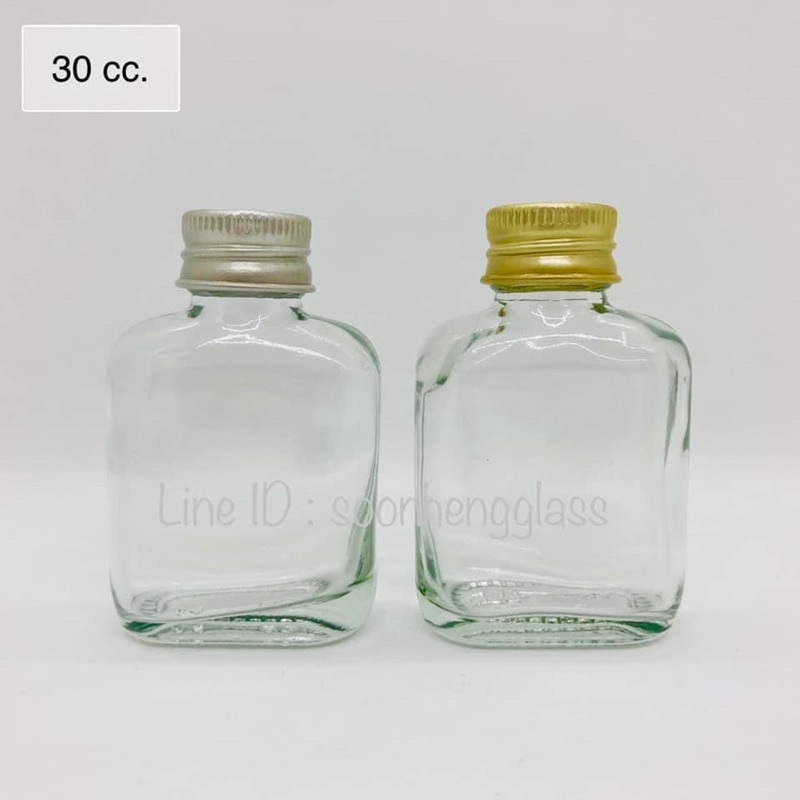[WG83] (แพ็ค 300 ใบ) ขวดแก้วแบน 30 cc ฝา+จุกใน