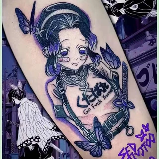 สติกเกอร์รอยสักชั่วคราว กันน้ํา ลายการ์ตูนอนิเมะดอกไม้ สไตล์ญี่ปุ่น สําหรับผู้หญิง