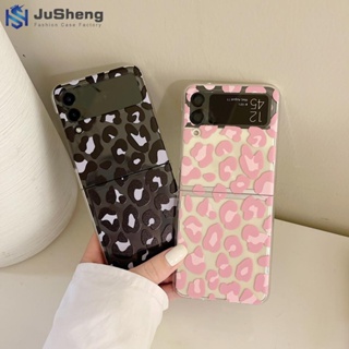 Jusheng เคสโทรศัพท์มือถือ พิมพ์ลายเสือดาว แฟชั่น สําหรับ Samsung Z Flip5 Z Flip4 Z Flip3