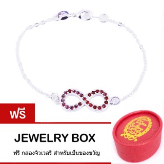 Tips Gallery เครื่องประดับผู้หญิง สร้อยข้อมือ Infinity เงินแท้ 925  ฝัง เพชร  CZ Hearts &amp; Arrows (Red Ruby) TBS183