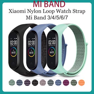 สายนาฬิกาไนลอนสำหรับ Mi Band 3 4 5 6 7 สร้อยข้อมือกีฬาไนลอนระบายอากาศ