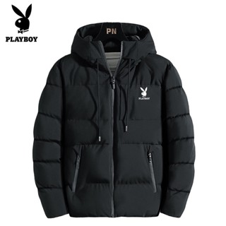 Playboy เสื้อแจ็กเก็ต มีฮู้ด บุนวม แฟชั่นฤดูหนาว สําหรับผู้ชาย