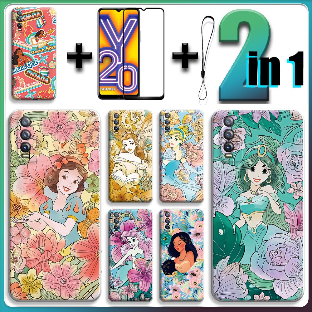 2 IN 1 สําหรับ VIVO Y20I VIVO Y20 VIVO Y20S VIVO Y20T กรณีกระจกนิรภัยเซรามิคป้องกันหน้าจอเจ้าหญิง