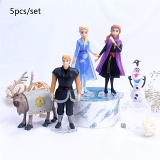 Snow Queen ฟิกเกอร์ Anna Elsa Frozen 2 Olaf Sven Kristoff Princess ของเล่นสําหรับเด็ก 5 ชิ้น