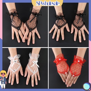 (SPwholesale) ถุงมือสั้น ประดับโบ ลูกไม้ เซ็กซี่ อุปกรณ์เสริม สําหรับเจ้าสาว งานแต่งงาน งานเลี้ยงตอนเย็น