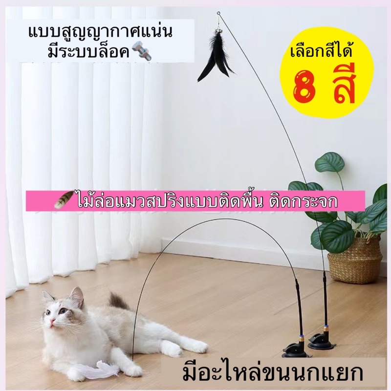 ไม้ล่อแมวสปริง แบบติดพื้น และแบบติดกระจก มีอะไหล่แยกขาย