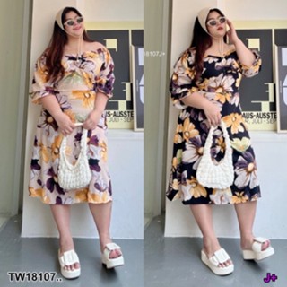 B18107 	เดรส #Bigsize ลายดอกไม่ ไหล่ปาด #Bigsize dress. Floral pattern. No shoulder revealing.