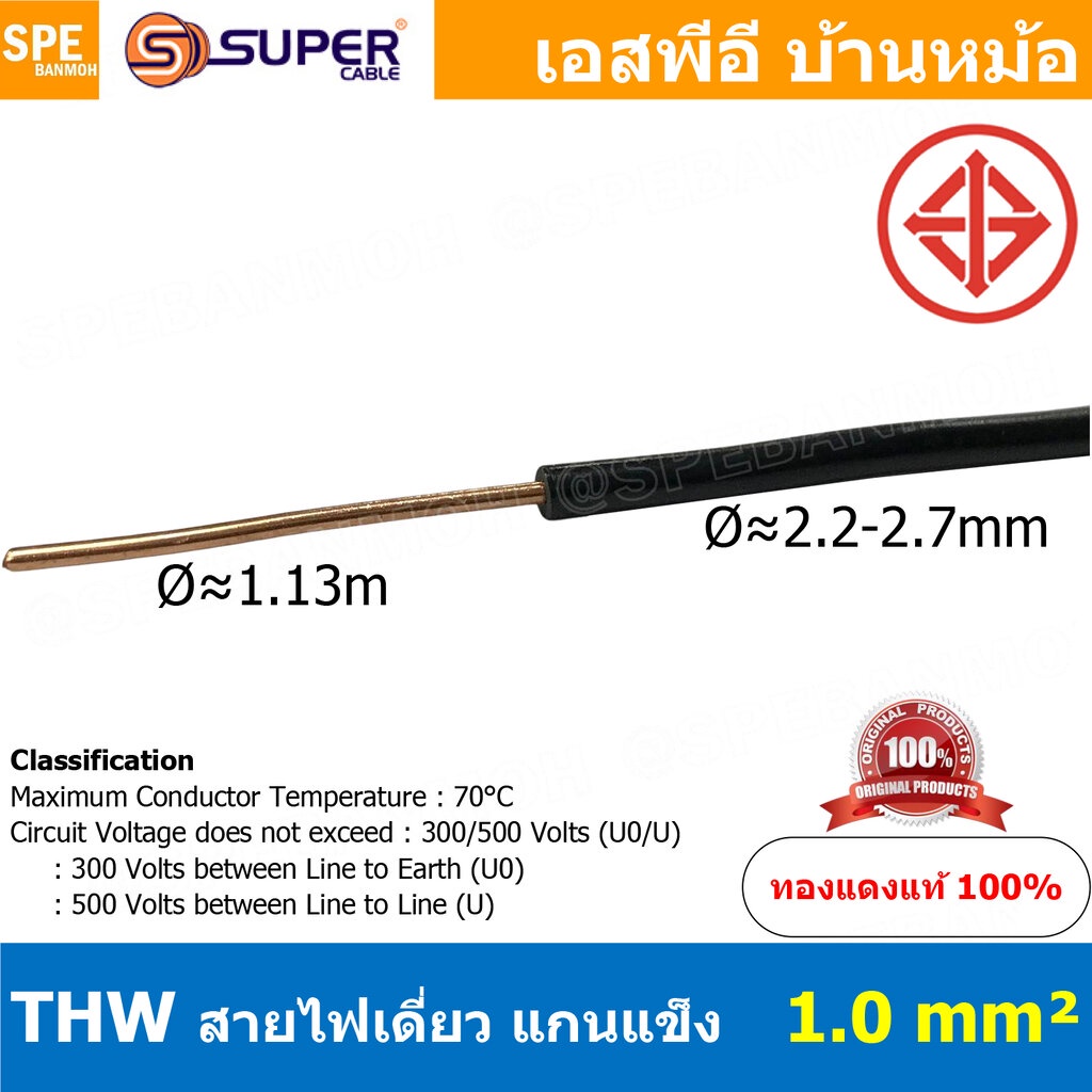 [ 5 เมตร ] สายไฟ S-SUPER THW 1.5 sq.mm. สีดำ Black สายไฟเดี่ยว THW สีดำ Black แกนแข็ง เดินเมนและเต้ารับ สายเดี่ยวแกนเ...