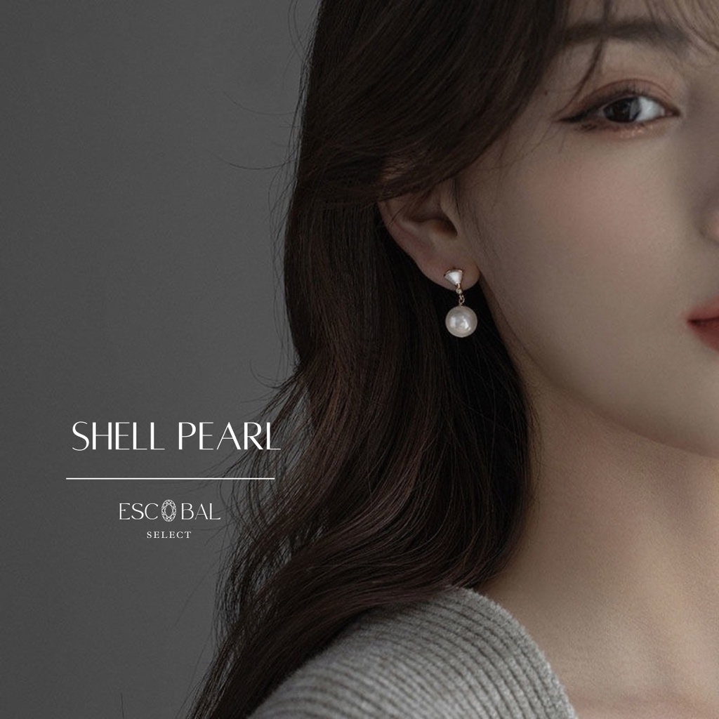 ESCOBAL ต่างหูไข่มุก Shell Pearl ต่างหูมุก ต่างหูเงินแท้ไม่แพ้ ตุ้มหูมุก ต่างหูไข่มุก วาเลนไทน์