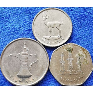 เหรียญ​หมุนเวียน​ อาหรับเอมิเรตส์​ UAE​ 25,50​ Fils, 1​ Dirham, ใช้แล้ว, #​2465L