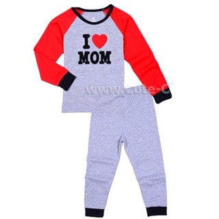 XD-574 ชุดนอนเด็กผู้ชาย ผ้าเนื้อบางนิ่ม สีเทา ลายMom Size-95 (2-3Y)