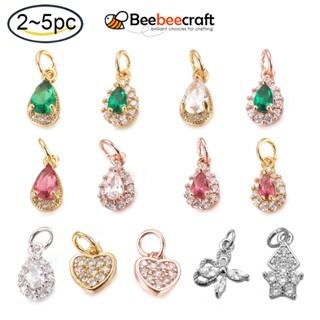 Beebeecraft ชาร์มทองเหลือง ประดับเพทาย รูปหยดน้ําตา สีโรสโกลด์ สําหรับทําเครื่องประดับ สร้อยคอ สร้อยข้อมือ 2-5 ชิ้น