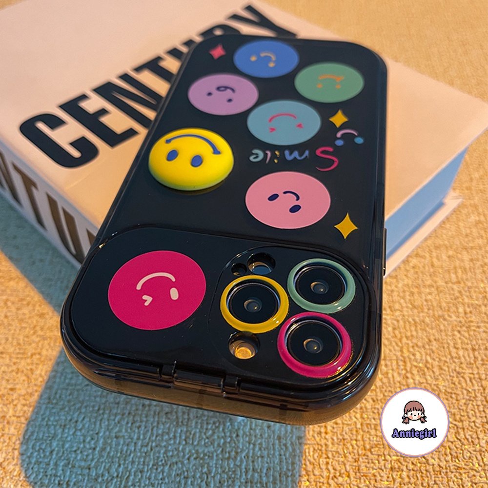 เคสไอโฟน 15 เคสโทรศัพท์มือถือ TPU แบบนิ่ม ลายหน้ายิ้ม 3D ป้องกันเลนส์กล้อง สีสันสดใส สําหรับ IPhone 11 13 14 Pro Max 12 15Promax