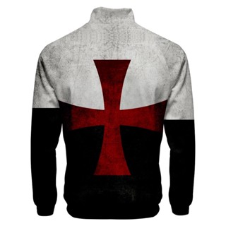 Samcos Knight Templar เสื้อแจ็กเก็ตคอสเพลย์ มีซิป พิมพ์ลายกางเขน ลําลอง ขนาดใหญ่ สีขาว ดํา สําหรับผู้ชาย (XXX-Large, White/Black)