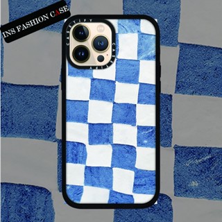 Casetify X Check Blue White เคสใส กันกระแทก สําหรับ iPhone 14 13 12 11 Pro MAX IX XS MAX XR 6 6s 7 8 Plus