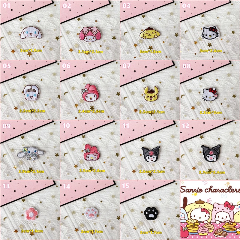 ♥ แผ่นสติกเกอร์ ลาย Hello Kitty Kuromi Melody Cinnamoroll มีกาวในตัว สําหรับติดตกแต่ง ♥ แผ่นแพทช์รีดร้อน ปักลาย สําหรับตกแต่งเสื้อผ้า DIY 1 ชิ้น
