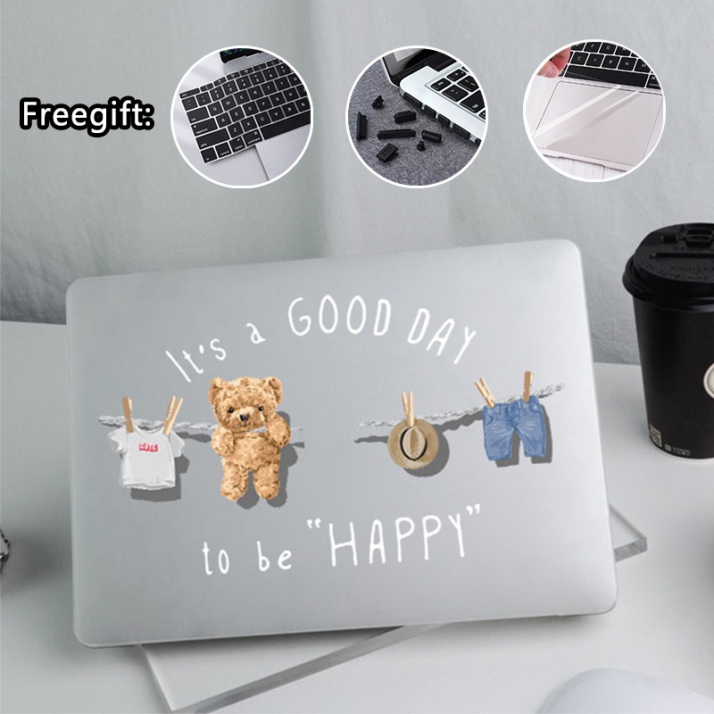 【4 In 1】เคส พิมพ์ลายหมีน่ารัก สําหรับ Macbook Pro Air 13 นิ้ว M2 A2338 A2681 Retina 12 13 15 A1502 A