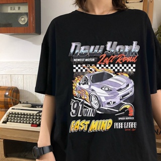 เสื้อยืด  Car Letter Print  T Shirt  for men women 2022 Graphic Tee Shirt Femme Vintage Streetwear Short Sleeve Tshir