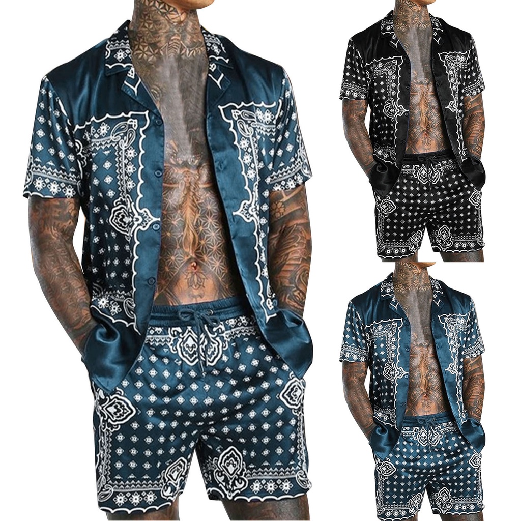 AMens Set Short Sleeve Hawaiian Shirt And Shorts Summer Casual Floral Shirt Beach Two Piece Suit 2022 New Fashion Men Se