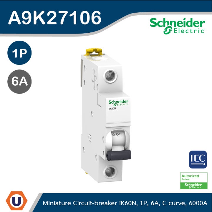Schneider Electric Miniature Circuit-Breaker, Acti9 iK60N, 1P, 6A, C Curve | A9K27106 | Ucanbuys