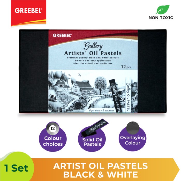 Artist Oil Pastel Greebel Gallery Artists Black & White 12pcs - พรีเมี่ยม