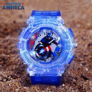 Marvel Spider-Man กัปตันอเมริกานาฬิกาเด็กพร้อมแสงแฟลชที่มีสีสันการ์ตูนเด็กนาฬิกาสําหรับชายหญิงนักเรียน Unisex