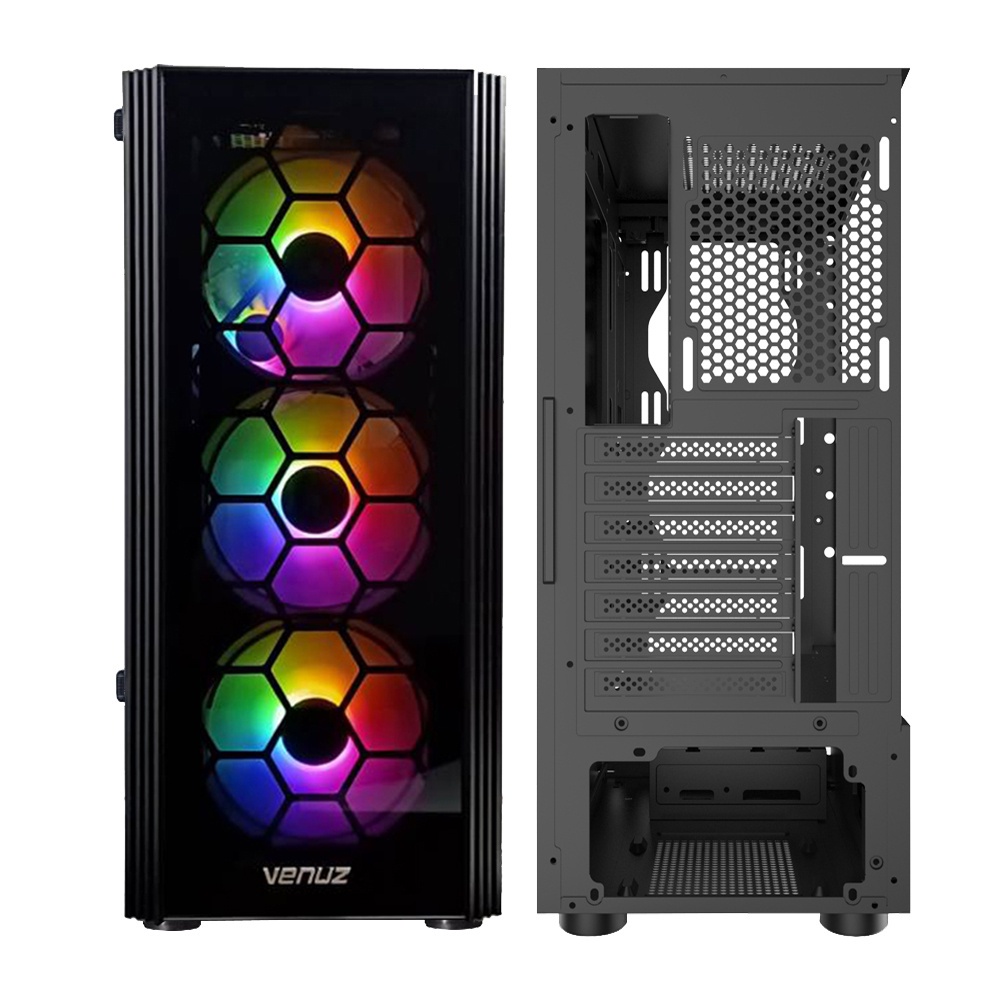 VENUZ ATX Mid Tower Tempered Glass Gaming Case VC 1812 with Rainbow RGB Fan Black #6