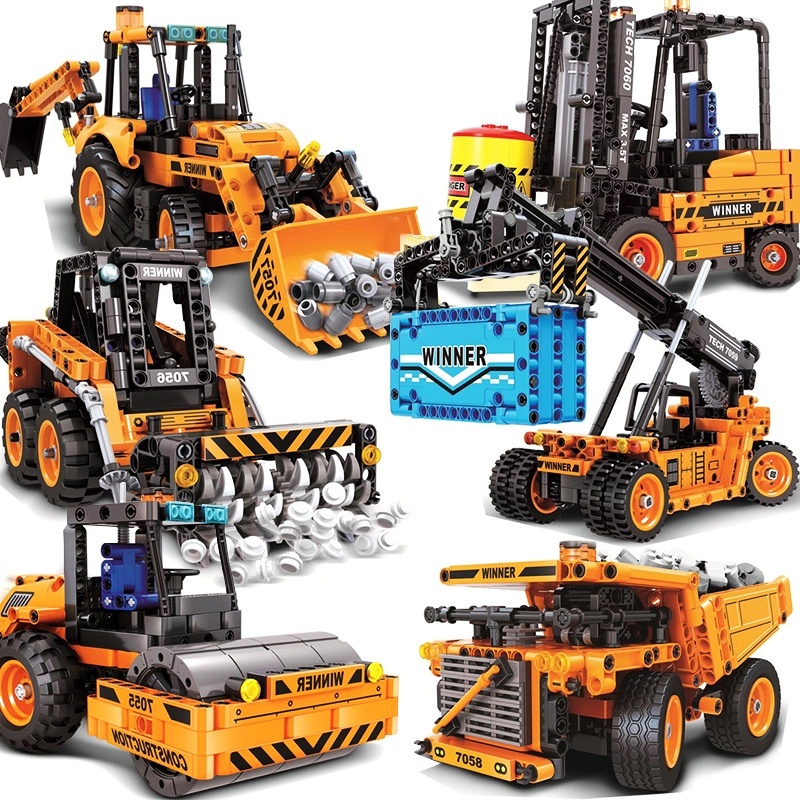 LEGO รุ่นรถวิศวกรรมบล็อกอาคารการวิเคราะห์ยกแผนที่ Roller เครนรถบรรทุกรถขุดล้อ Mechanical ของเล่นก่อส