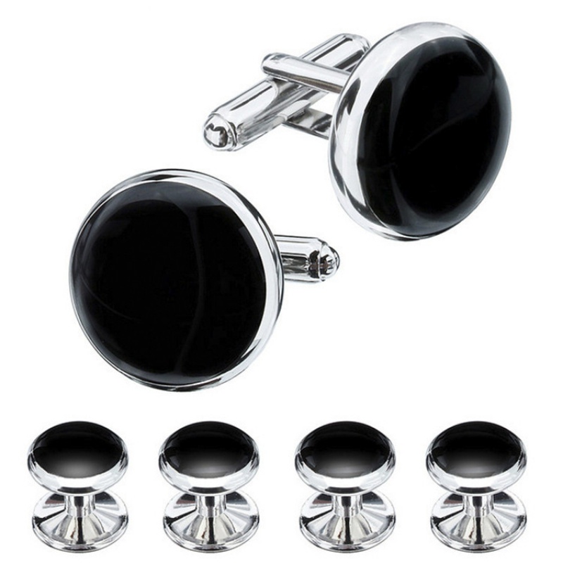 เครื่องประดับแฟชั่น Cufflink High-End Black Agate ผู้ชาย Cufflink ชุด Swallowtail ชุดเคลือบเสื้อฝรั่