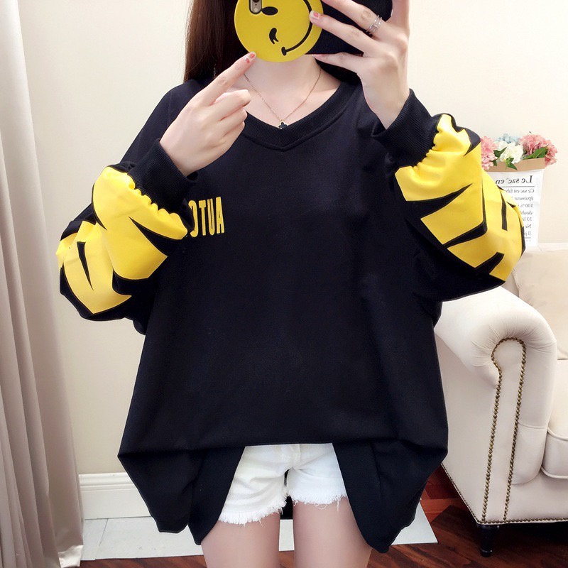 เสื้อแขนยาวคอวี Big size ไซส์ใหญ่ (อก 68 นิ้ว) สกรีนลาย ผ้าคอตตอล ชาย/หญิง ใส่ได้ พร้อมส่ง B63
