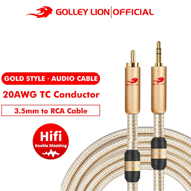 Golley Lion Gl-35Rcag แจ็คเสียงสเตอริโอ 3.5 มม. To Rca Jack Male To Male 20AWG Hifi สายเคเบิ้ลเสียงสําหรับลําโพงมือถือคอมพิวเตอร์
