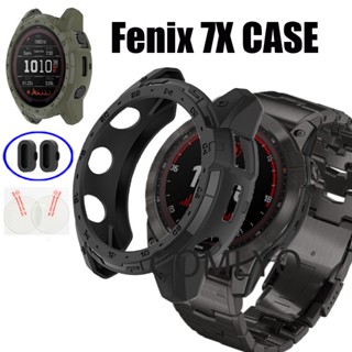 สําหรับ Garmin Fenix 7X เคส TPU กันชน ฝาครอบป้องกัน กระจก หน้าจอ ฟิล์มกันรอย พอร์ตชาร์จ ปลั๊กกันฝุ่น