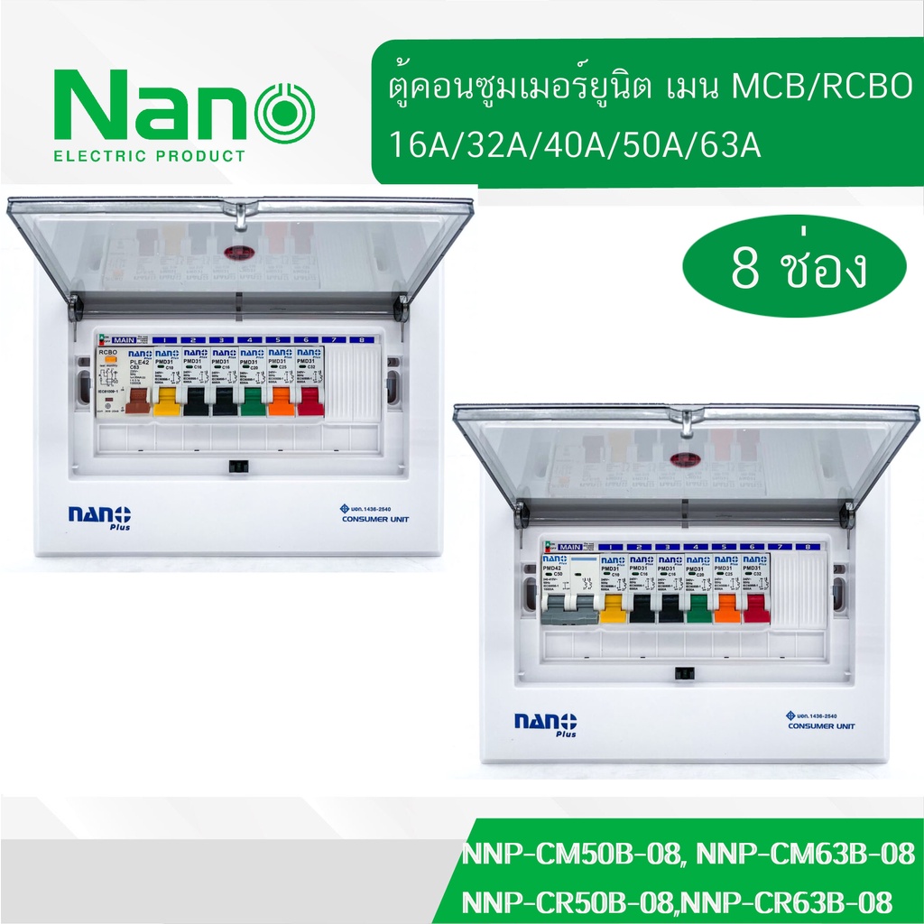 ตู้คอนซูมเมอร์ NANO Plus 8 ช่อง NANO NNP-CM NNP-CR Plus เมนธรรมดา MCB / เมนกันดูด RCBO 32/50/63A คอน