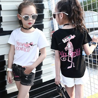 (พร้อมส่ง) เสื้้อยืดแขนสั้นเด็กผู้หญิง เนื้อผ้าคอตตอนลายการ์ตูน Pink Panther เสื้อยืดแฟชั่นเกาหลี