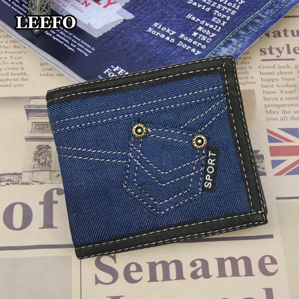 Leefo Denim Wallet Men Jeans Wallet Bifold Fashion Purse