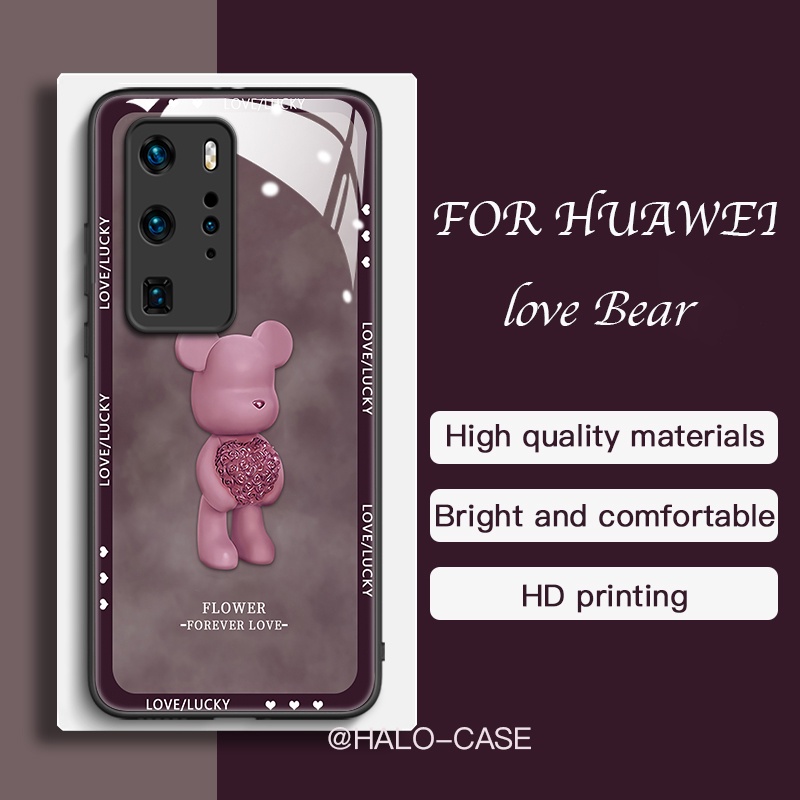 เคส Huawei P30Pro P40 P50 โทรศัพท์มือถือแบบแก้ว กันกระแทก ลายหมีน่ารัก สําหรับ Mate30 Mate40 Nova7SE