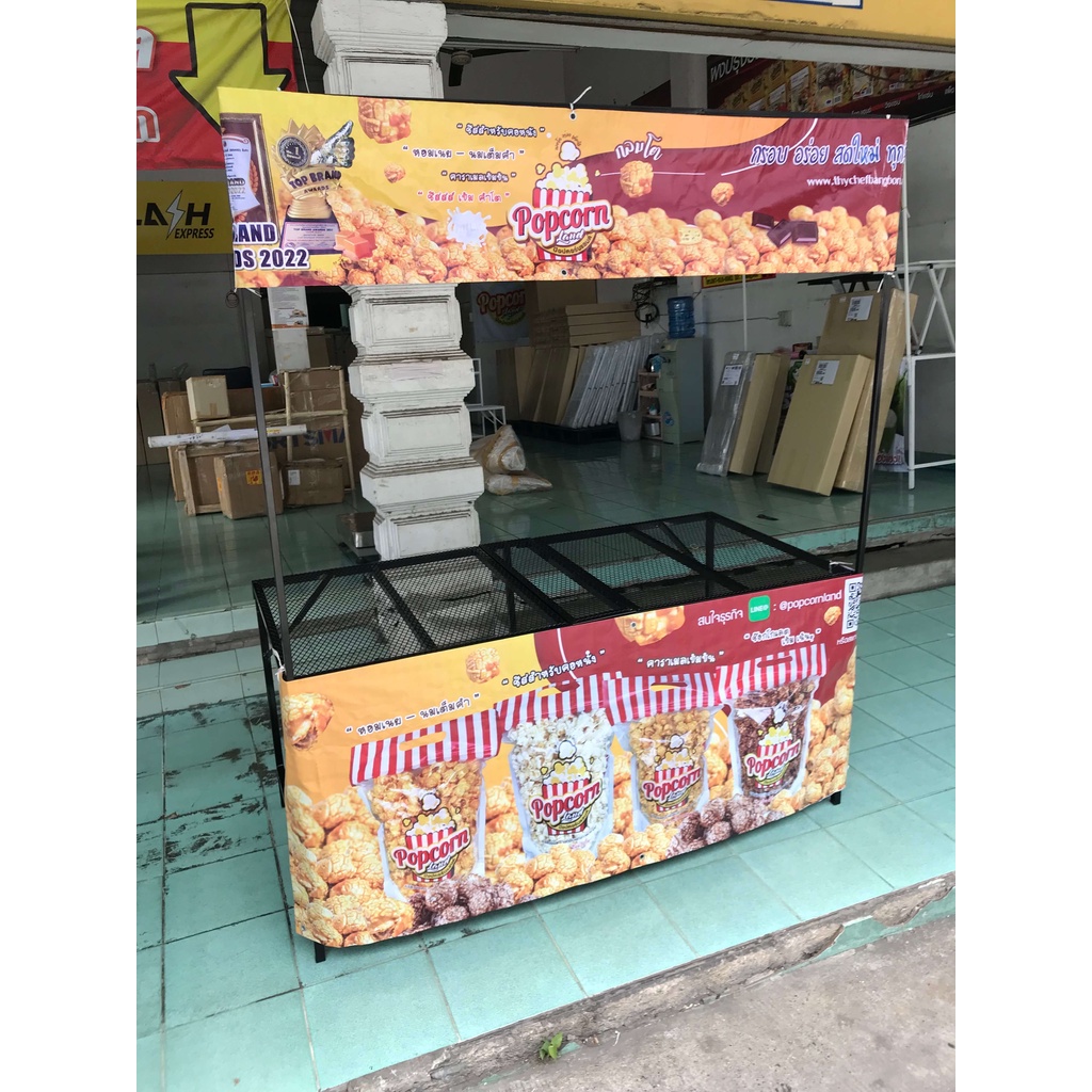 โต๊ะพับเหล็กขายของตลาดนัด โต๊ะอเนกประสงค์ กางออกขนาด ก75xย150xส70 ซม. สวยงาม แข็งแรง น้ำหนักเบา(รุ่นมีเสาโครงป้าย) - รูปที่ 6