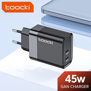 Toocki อะแดปเตอร์ที่ชาร์จ USB-C พอร์ตคู่ 45W GaN PD+QC3.0 Type C ปลั๊ก EU